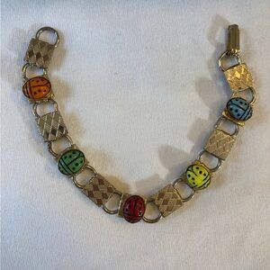 Vintage Scarab Bracelet Multi Color Egyptian